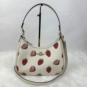 Coach Teri Hobo Bag With Strawberry Print Shoulder/Crossbody In Gold/Chalk CAL67